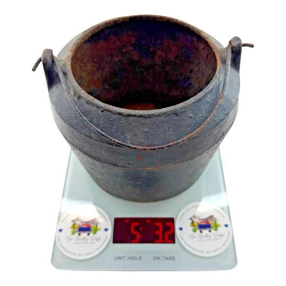 Small Vintage Cast Iron Smelting Cauldron Kettle Pot Planter 5lbs Rustic Cottage - Picture 12 of 12